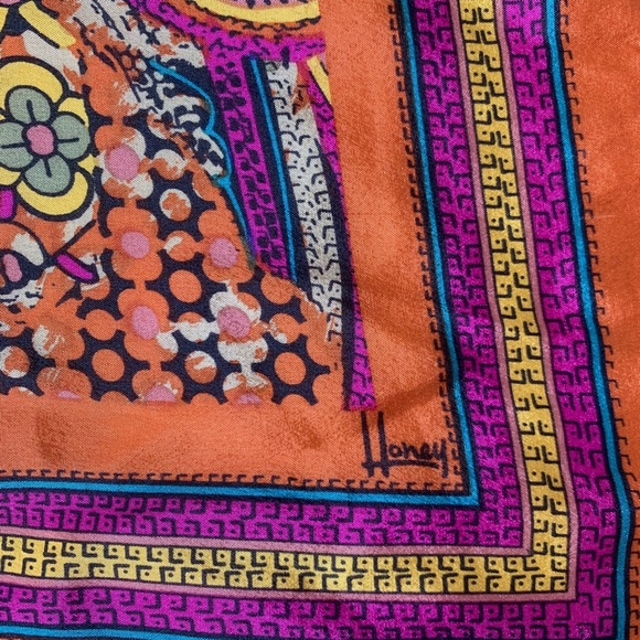 SOLD Vintage Honey Silk Square Paisley Print Scarf - Picture 4 of 8